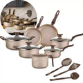 Conjunto De Panelas 10 Peças Antiaderente Caçarola Frigideira Fervedor Cor Coffee Cappuccino + Talheres